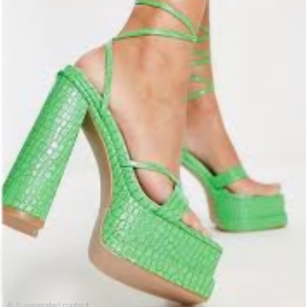 Vibrant Green Croc-Embossed Platform Heels